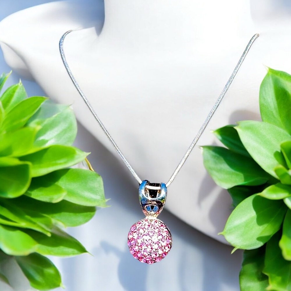 Pink Crystal Encrusted Ball Necklace - Picture 2 of 15